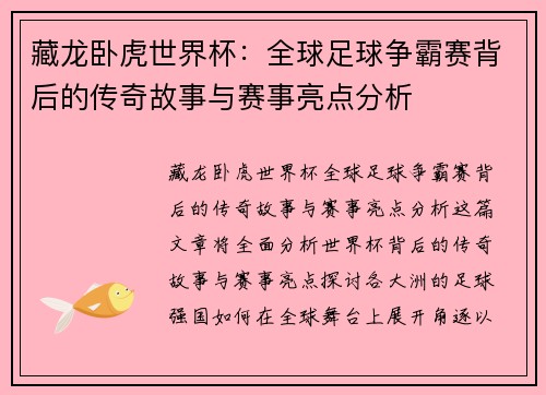 藏龙卧虎世界杯：全球足球争霸赛背后的传奇故事与赛事亮点分析